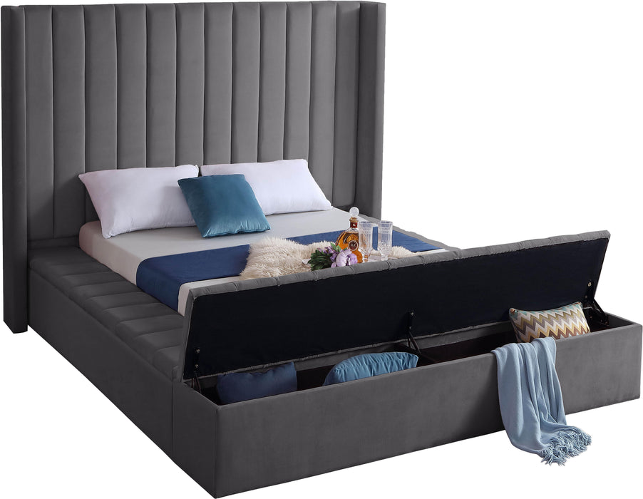 Kiki Grey Velvet Queen Bed (3 Boxes) - Dinettes Plus Furniture