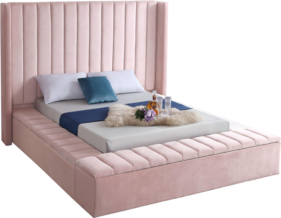 Kiki Pink Velvet King Bed (3 Boxes) - Dinettes Plus Furniture