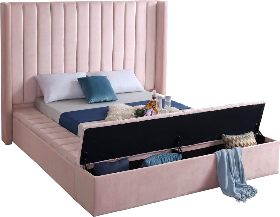 Kiki Pink Velvet King Bed (3 Boxes) - Dinettes Plus Furniture