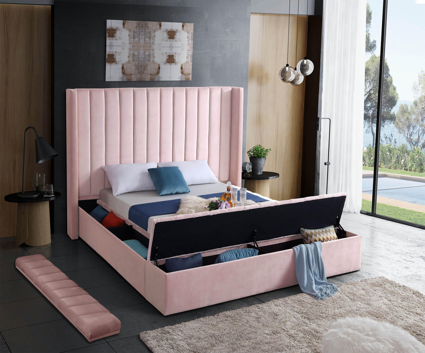 Kiki Pink Velvet King Bed (3 Boxes) - Dinettes Plus Furniture