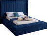 Kiki Navy Velvet Queen Bed (3 Boxes) - Dinettes Plus Furniture