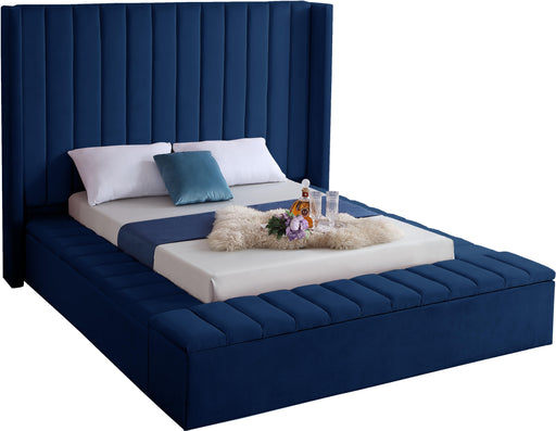 Kiki Navy Velvet King Bed (3 Boxes) - Dinettes Plus Furniture