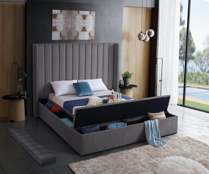 Kiki Grey Velvet Queen Bed (3 Boxes) - Dinettes Plus Furniture
