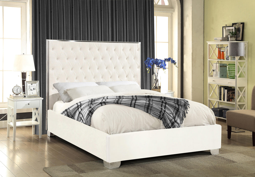 Lexi White Velvet Queen Bed