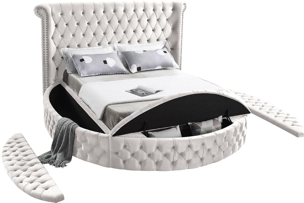 Luxus Cream Velvet Queen Bed (3 Boxes)