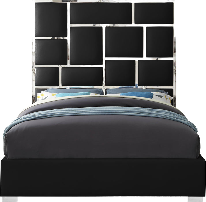 Milan Black Faux Leather Queen Bed - Dinettes Plus Furniture