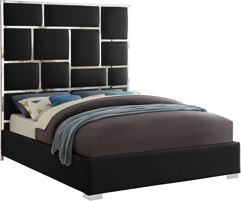 Milan Black Faux Leather Queen Bed - Dinettes Plus Furniture