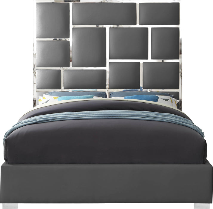 Milan Grey Faux Leather Queen Bed - Dinettes Plus Furniture