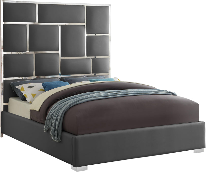 Milan Grey Faux Leather Queen Bed - Dinettes Plus Furniture
