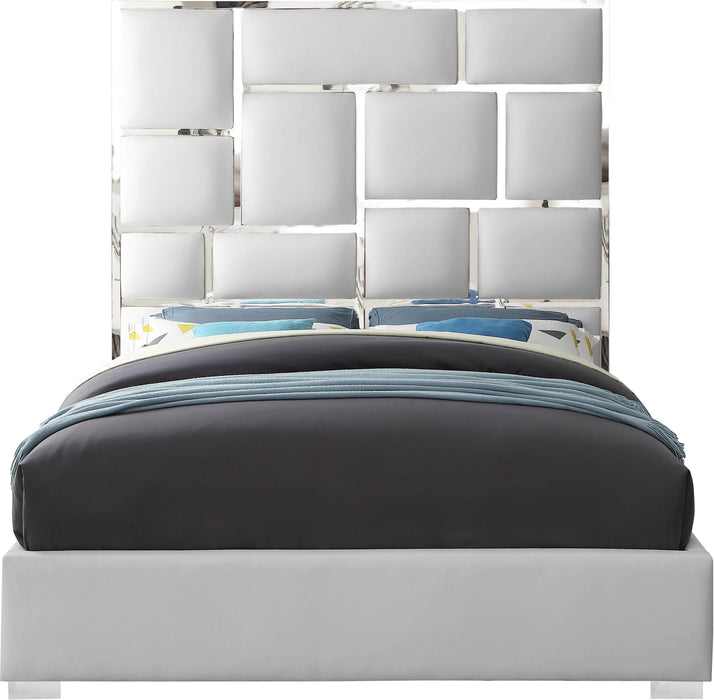 Milan White Faux Leather Queen Bed - Dinettes Plus Furniture