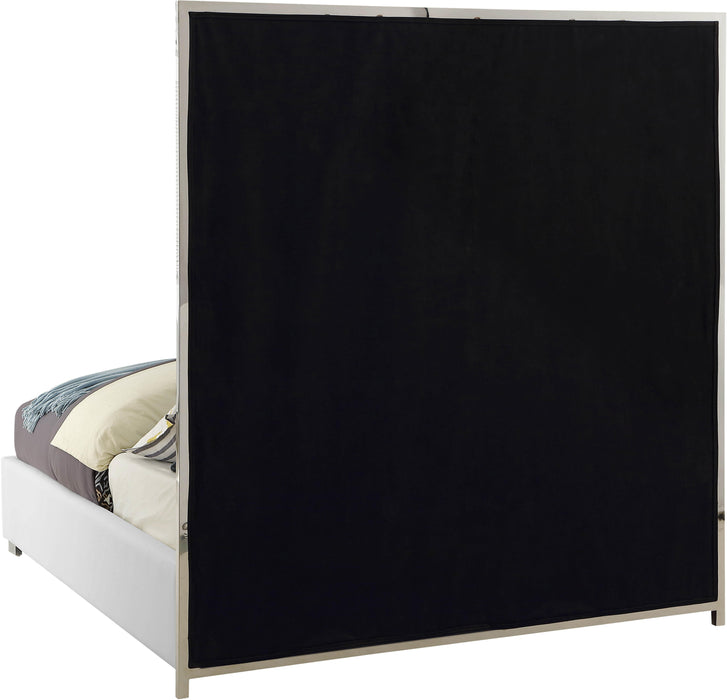 Milan White Faux Leather Queen Bed - Dinettes Plus Furniture