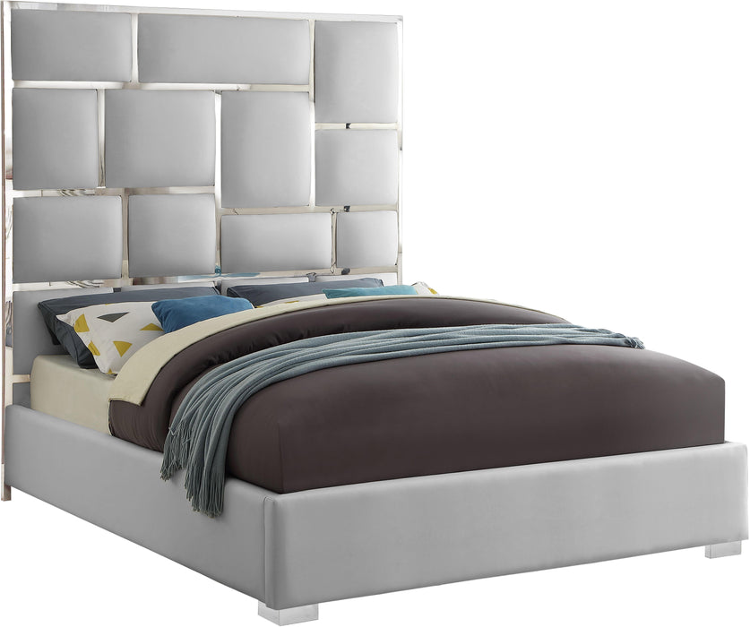Milan White Faux Leather Queen Bed - Dinettes Plus Furniture