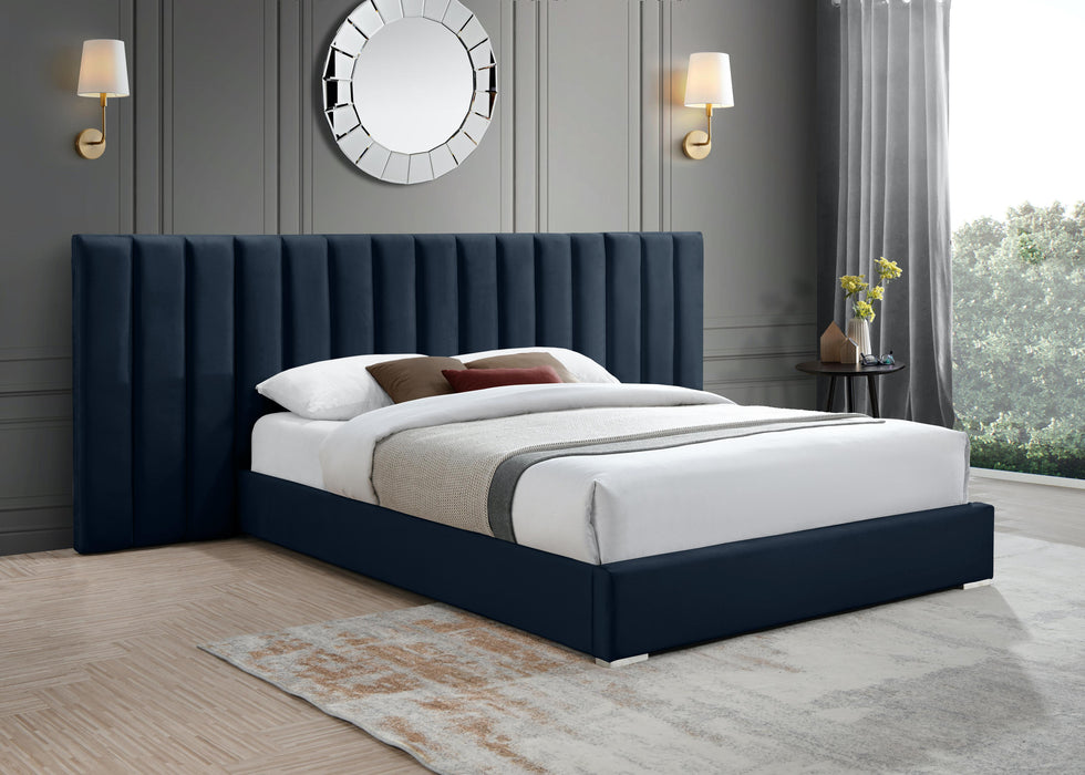 Pablo Navy Velvet Queen Bed