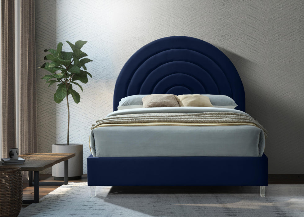 Rainbow Navy Velvet Queen Bed