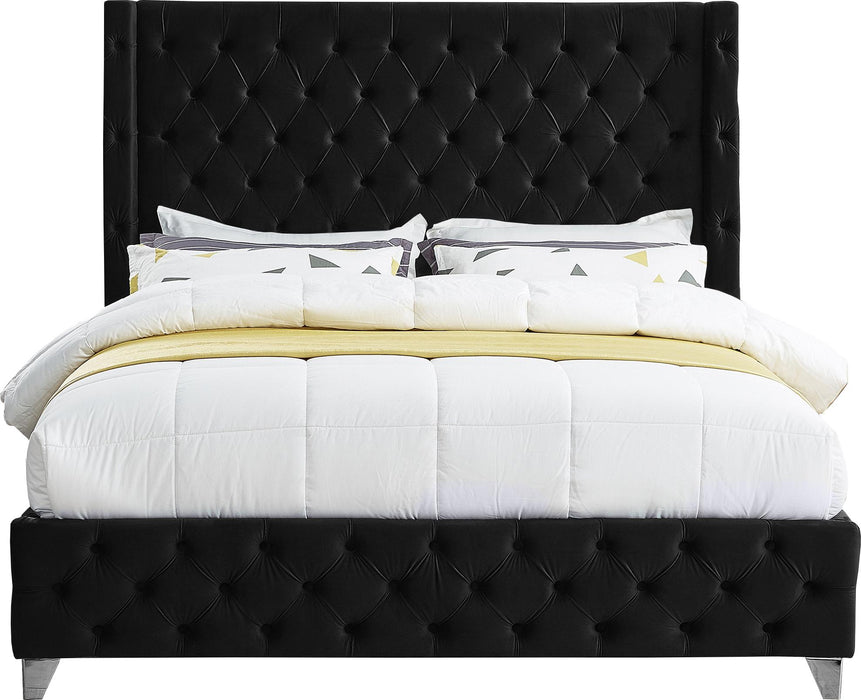 Savan Black Velvet Queen Bed