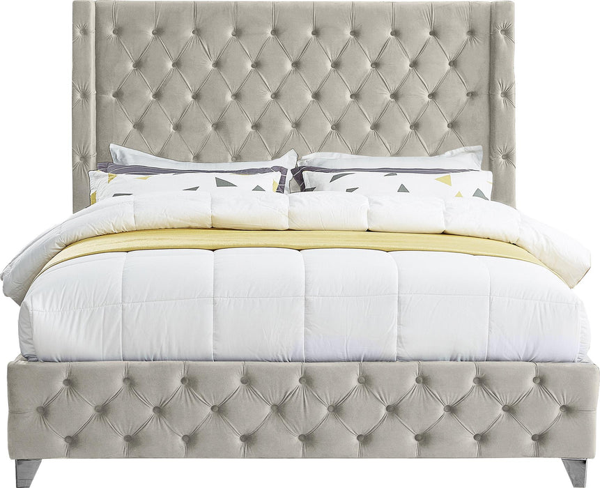 Savan Cream Velvet King Bed