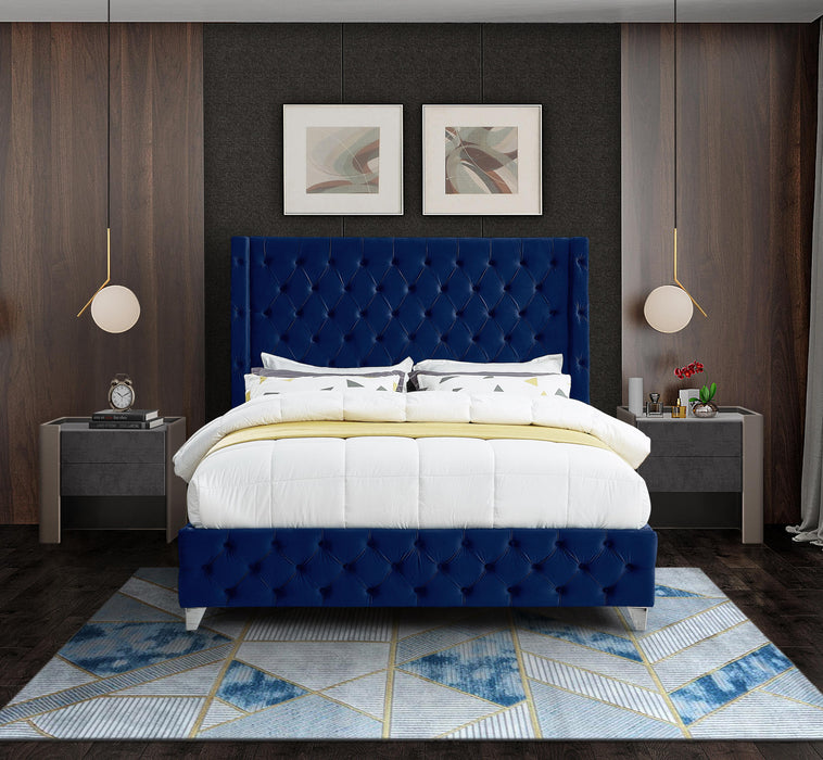 Savan Navy Velvet King Bed