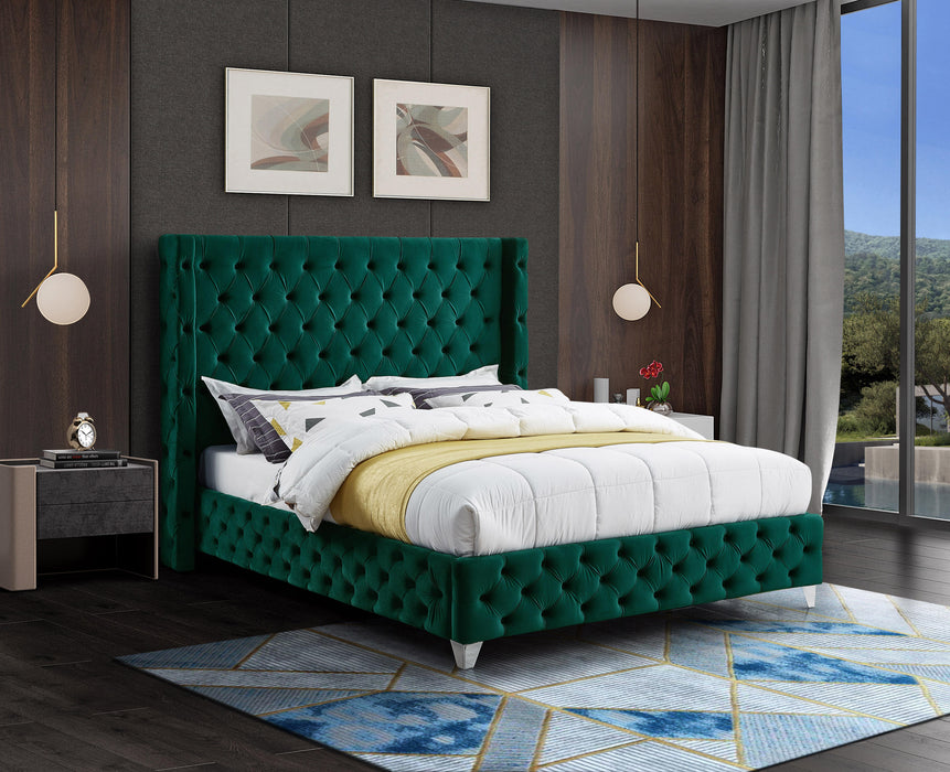 Savan Green Velvet King Bed