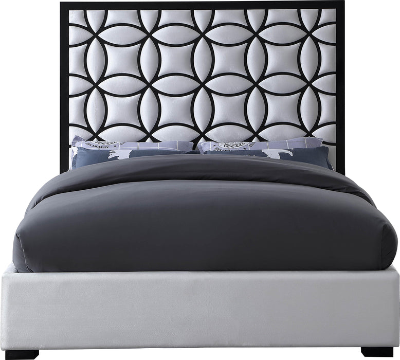 Taj White Velvet Queen Bed - Dinettes Plus Furniture