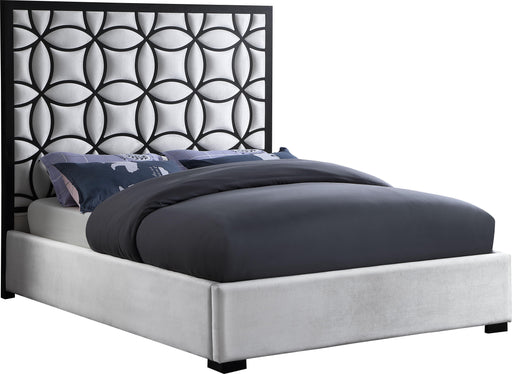 Taj White Velvet Queen Bed - Dinettes Plus Furniture