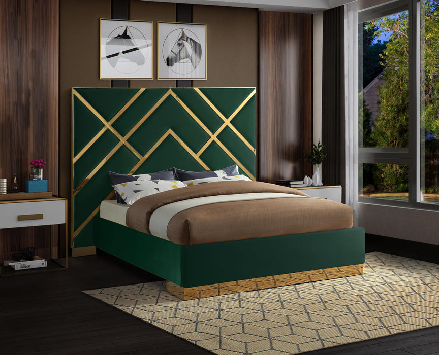 Vector Green Velvet Queen Bed