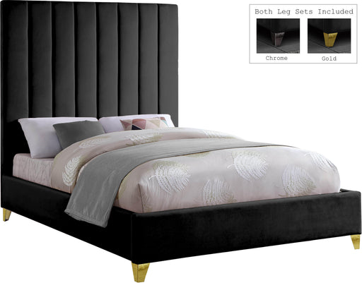 Via Black Velvet Queen Bed - Dinettes Plus Furniture