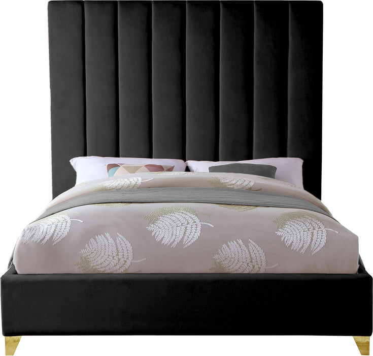 Via Black Velvet Queen Bed - Dinettes Plus Furniture