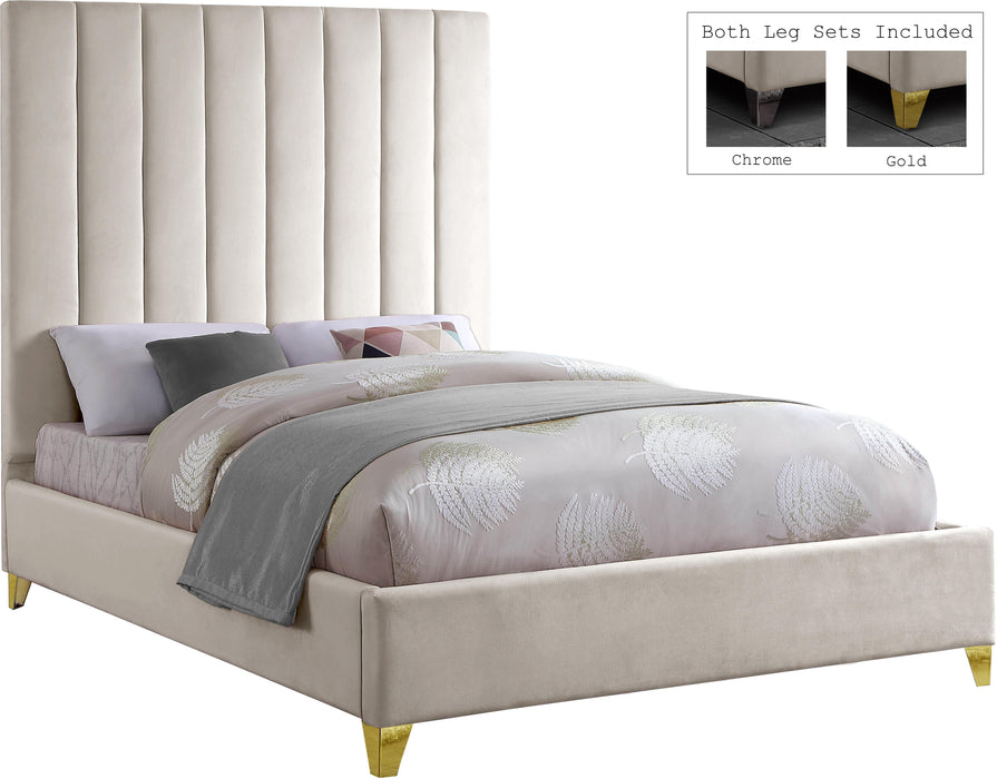 Via Cream Velvet Queen Bed - Dinettes Plus Furniture