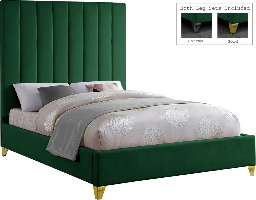 Via Green Velvet Queen Bed - Dinettes Plus Furniture