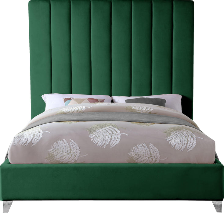 Via Green Velvet King Bed - Dinettes Plus Furniture
