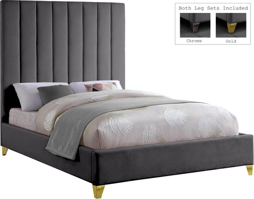 Via Grey Velvet Full Bed - Dinettes Plus Furniture