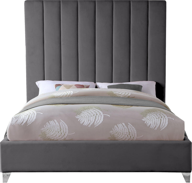 Via Grey Velvet King Bed - Dinettes Plus Furniture