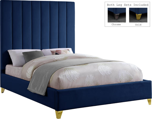 Via Navy Velvet Full Bed - Dinettes Plus Furniture