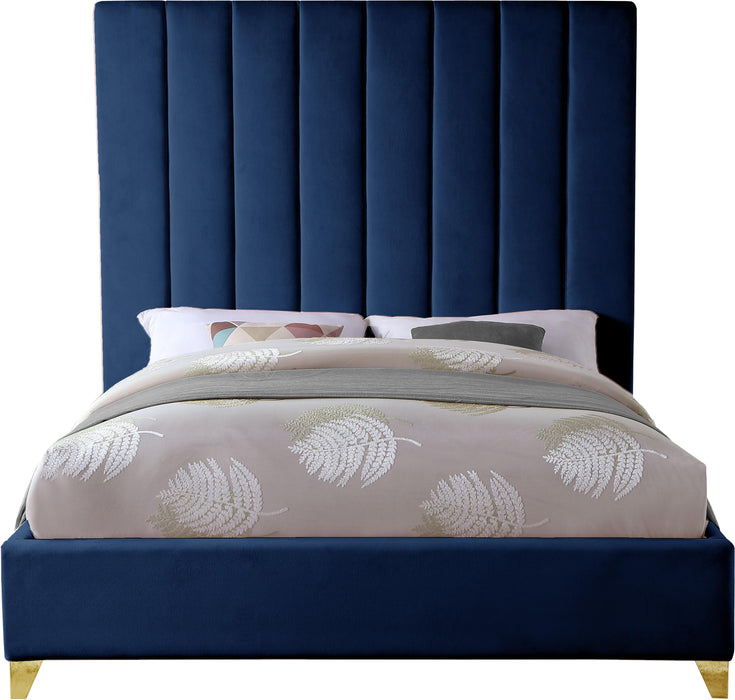 Via Navy Velvet Full Bed - Dinettes Plus Furniture