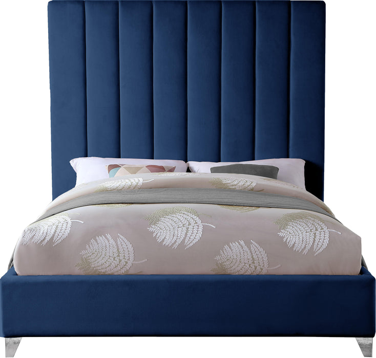 Via Navy Velvet King Bed - Dinettes Plus Furniture
