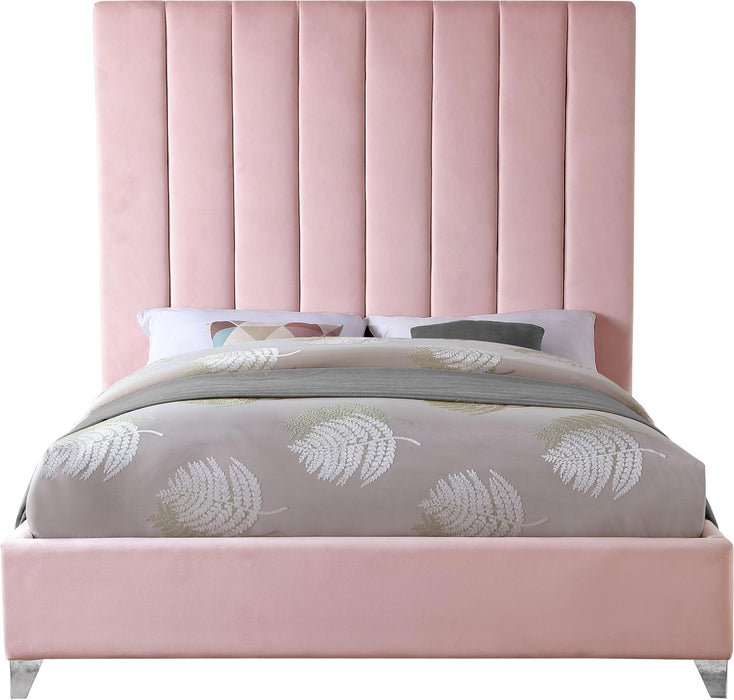 Via Pink Velvet Queen Bed - Dinettes Plus Furniture
