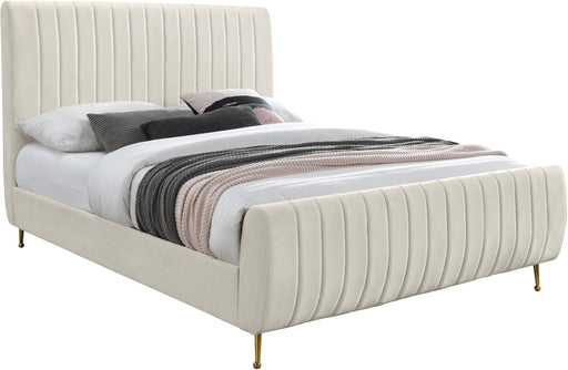 Zara Cream Velvet Queen Bed (3 Boxes) - Dinettes Plus Furniture