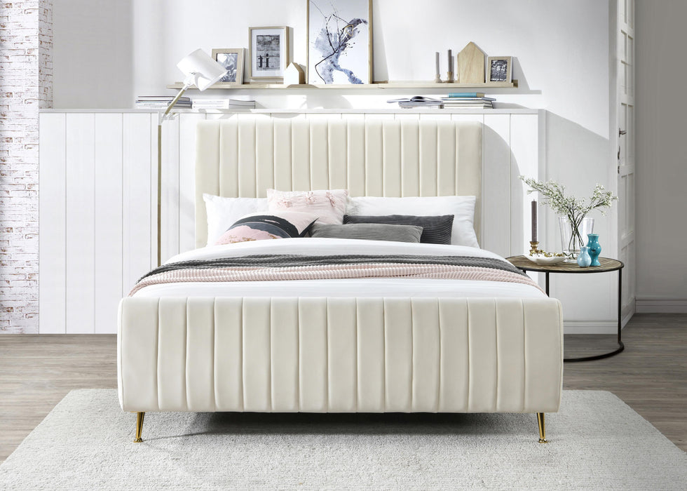 Zara Cream Velvet Queen Bed (3 Boxes) - Dinettes Plus Furniture