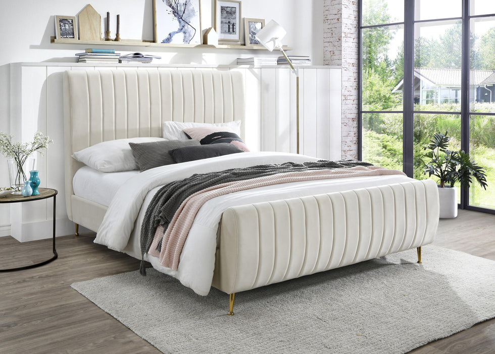 Zara Cream Velvet Queen Bed (3 Boxes) - Dinettes Plus Furniture