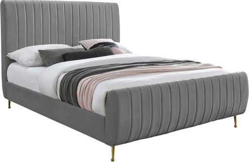 Zara Grey Velvet Queen Bed (3 Boxes) - Dinettes Plus Furniture