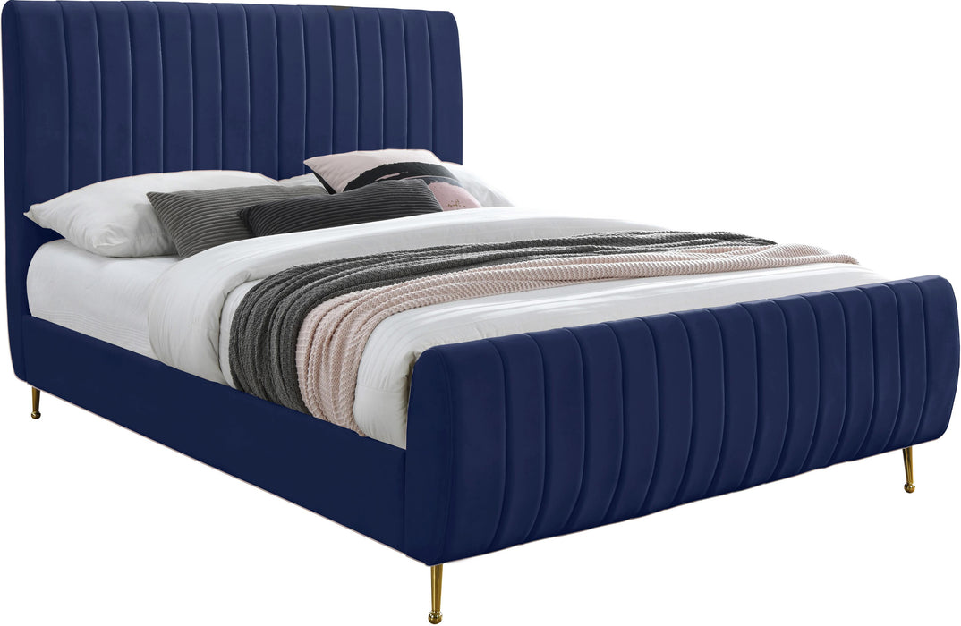 Zara Navy Velvet Queen Bed (3 Boxes) - Dinettes Plus Furniture