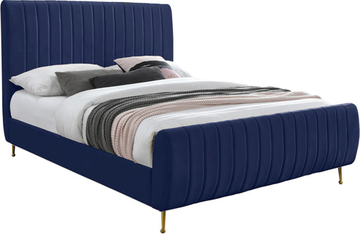 Zara Navy Velvet Queen Bed (3 Boxes) - Dinettes Plus Furniture