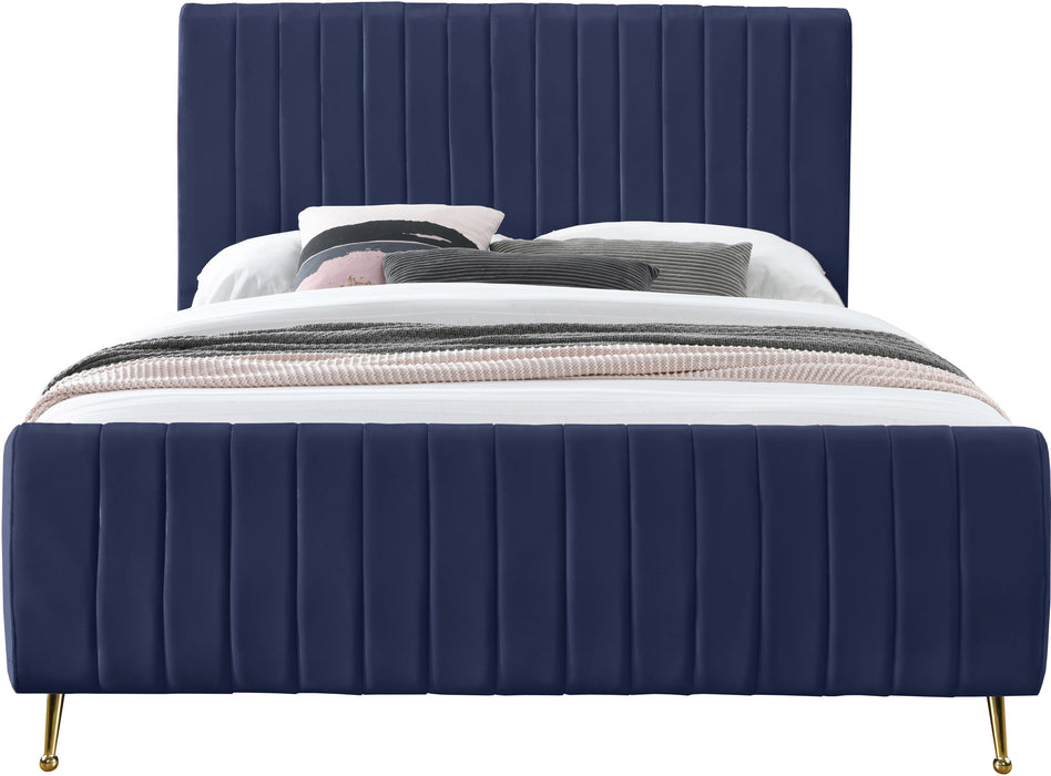 Zara Navy Velvet Queen Bed (3 Boxes) - Dinettes Plus Furniture