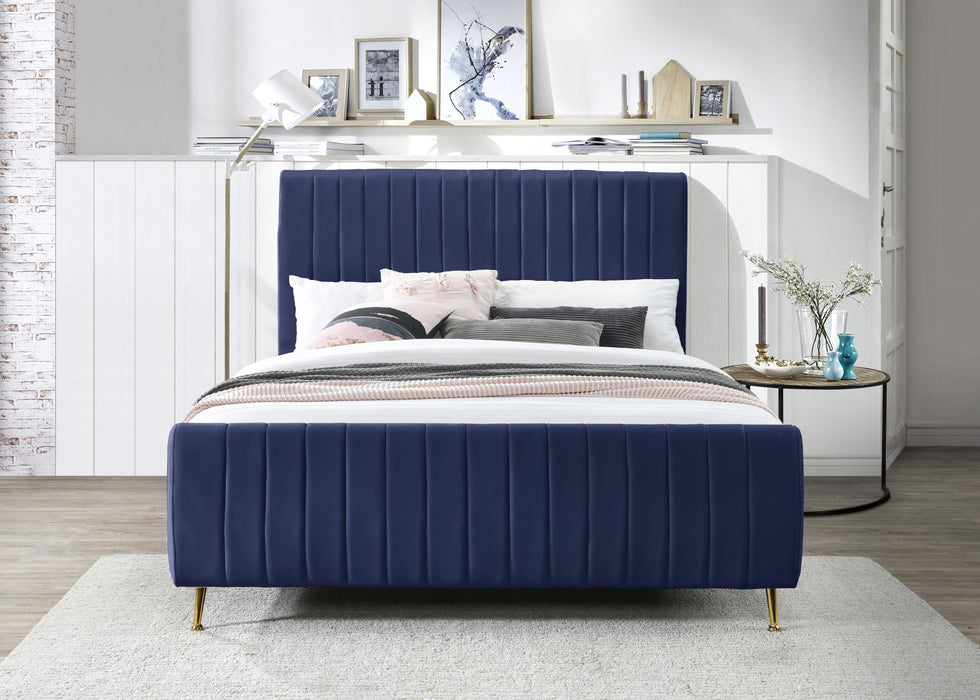 Zara Navy Velvet Queen Bed (3 Boxes) - Dinettes Plus Furniture