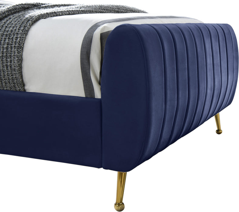Zara Navy Velvet Queen Bed (3 Boxes) - Dinettes Plus Furniture