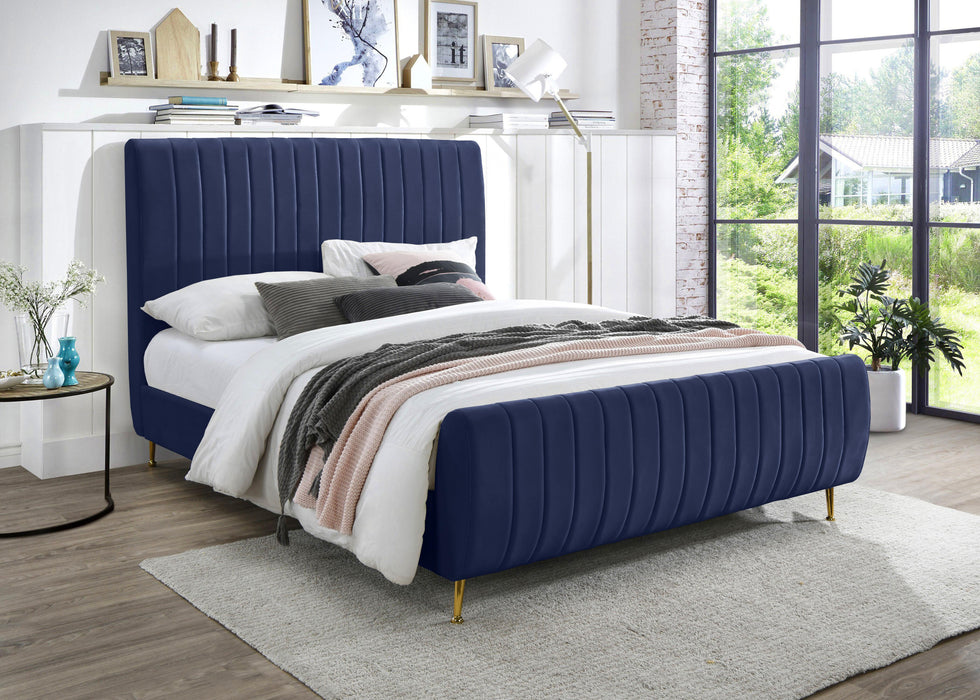 Zara Navy Velvet Queen Bed (3 Boxes) - Dinettes Plus Furniture