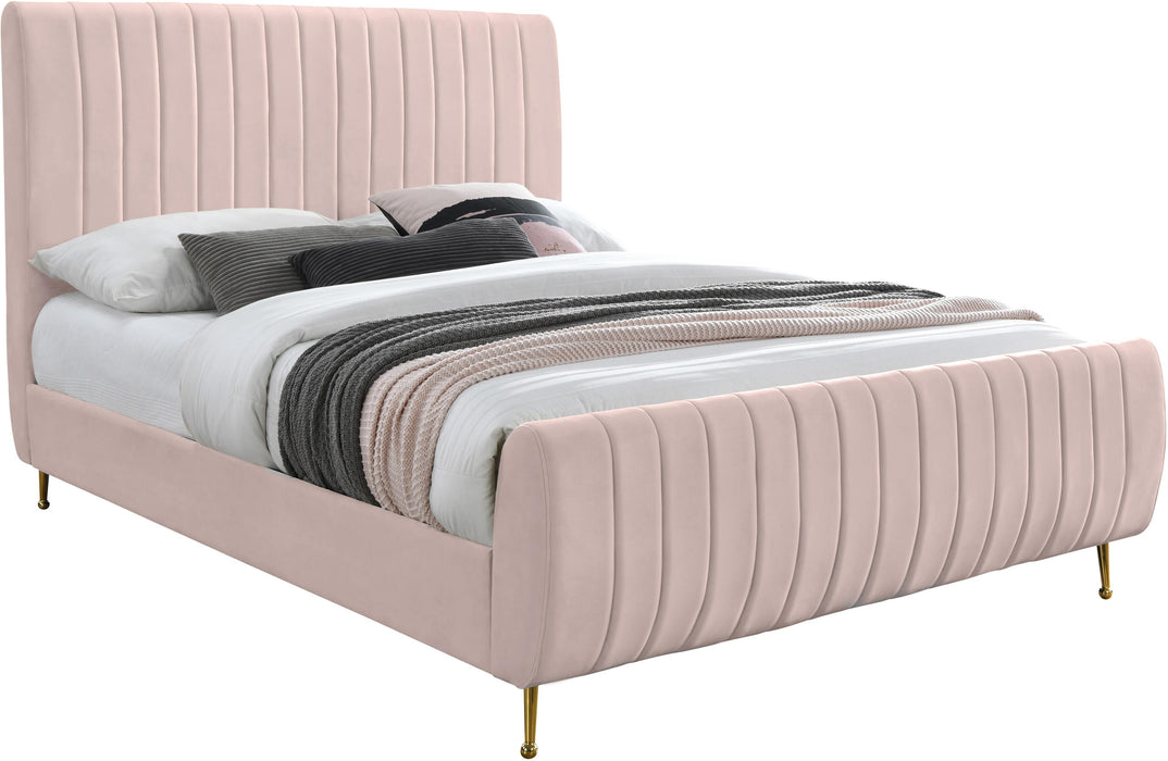 Zara Pink Velvet Queen Bed (3 Boxes) - Dinettes Plus Furniture