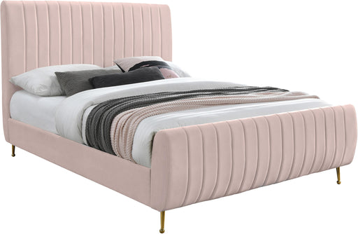 Zara Pink Velvet Queen Bed (3 Boxes) - Dinettes Plus Furniture