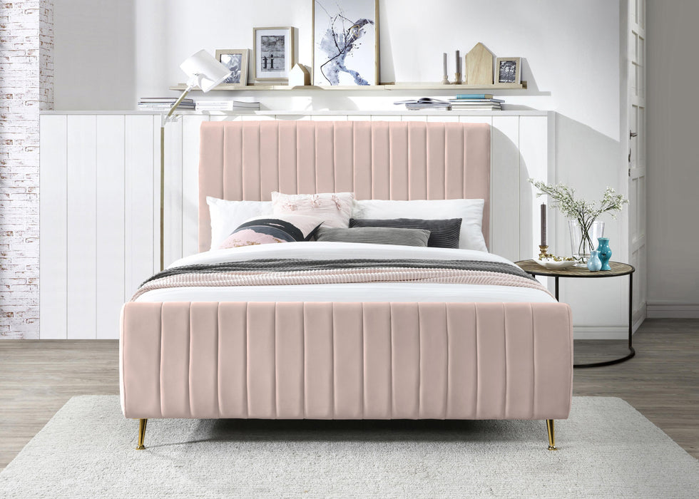 Zara Pink Velvet Queen Bed (3 Boxes) - Dinettes Plus Furniture