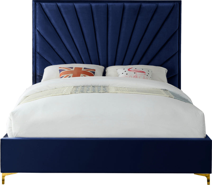 Eclipse Navy Velvet Queen Bed - Dinettes Plus Furniture